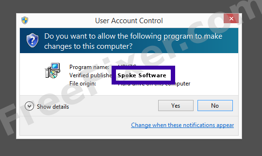 Screenshot where Spoke Software appears as the verified publisher in the UAC dialog